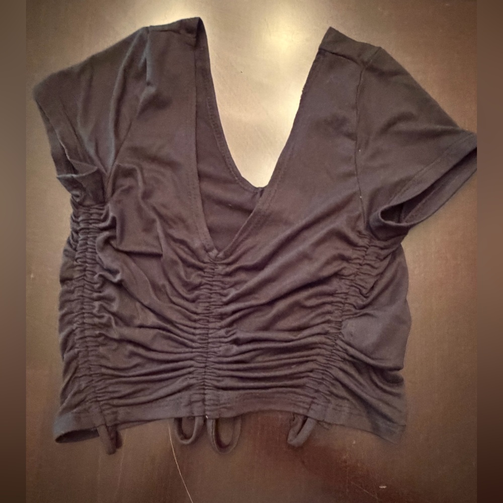 Women’s Black Ruched V-Neck Top